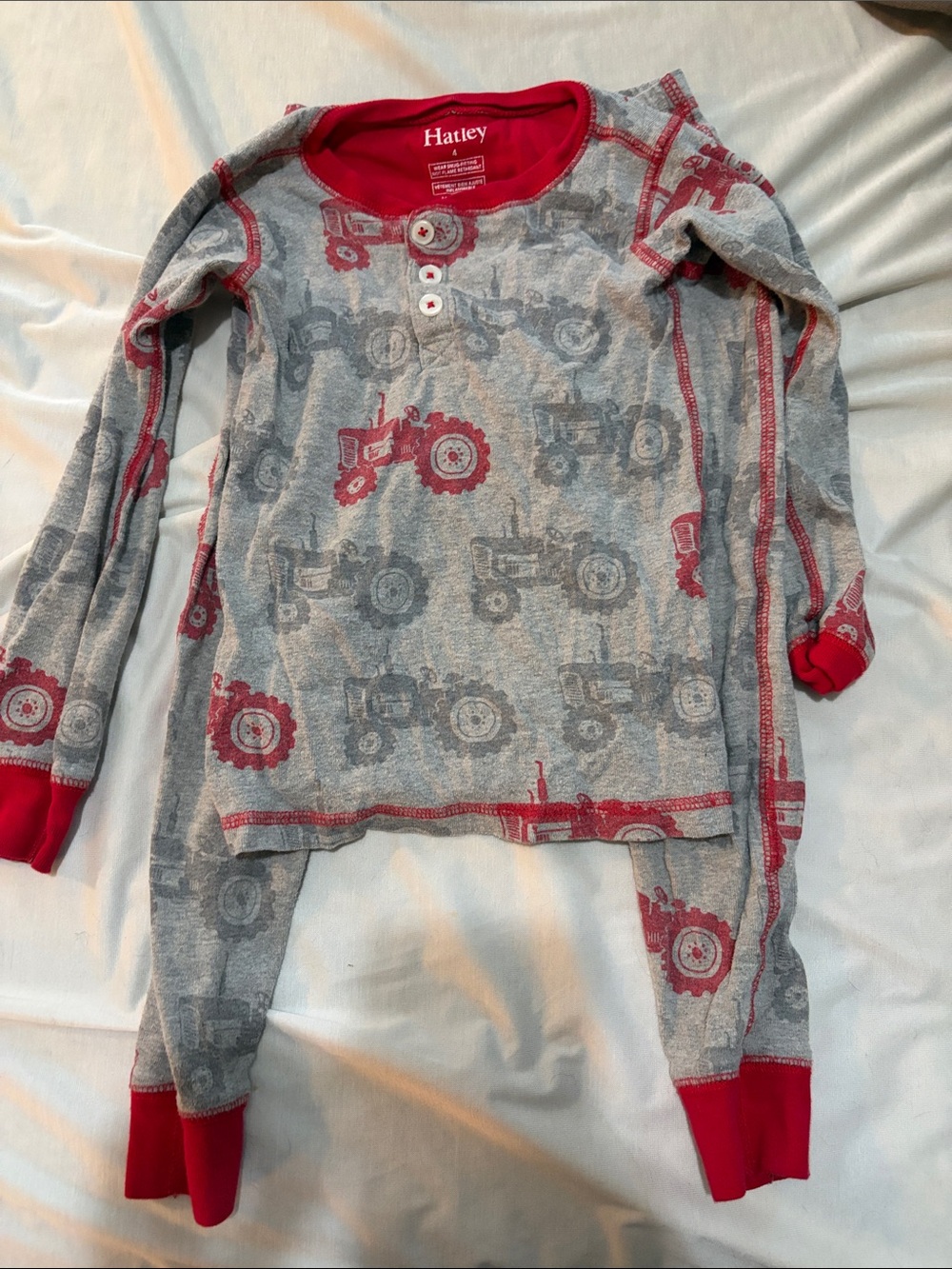 Hatley Gray and Red Tractor Print Long Sleeve Shirt